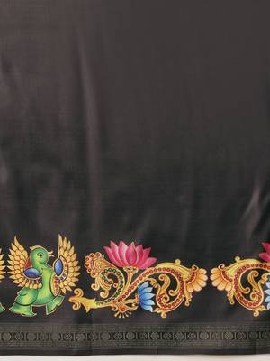 Black printed art silk ethnic saree with blouse piece 5