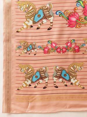 Peach printed art silk ethnic saree with blouse piece 5