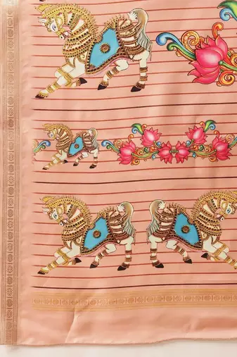Peach printed art silk ethnic saree with blouse piece