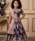 navy blue heavy fox georgette gown set with digital print work with embroidered sequnce work - designer party wear