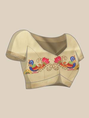 Cream printed art silk ethnic saree with blouse piece 4