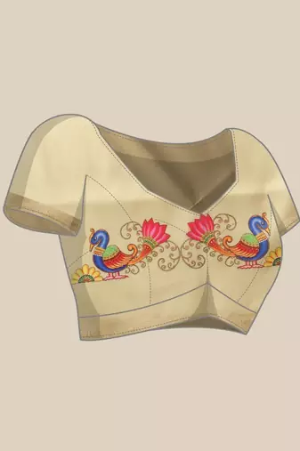 Cream printed art silk ethnic saree with blouse piece