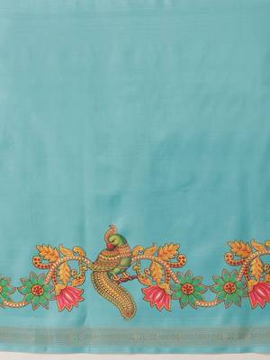Blue printed art silk ethnic saree with blouse piece 5