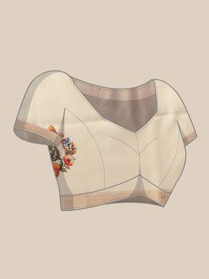 Off white printed art silk ethnic saree with blouse piece 4