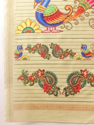 Cream printed art silk ethnic saree with blouse piece 5