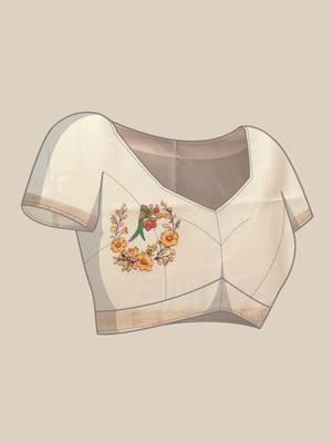 Off white printed art silk ethnic saree with blouse piece 4