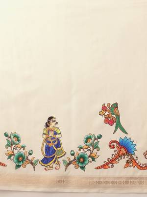 Off white printed art silk ethnic saree with blouse piece 5