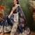 Blue printed cotton blend ethnic saree with blouse piece
