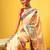 Beige printed silk blend ethnic saree with blouse piece