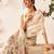 Beige printed silk blend ethnic saree with blouse piece