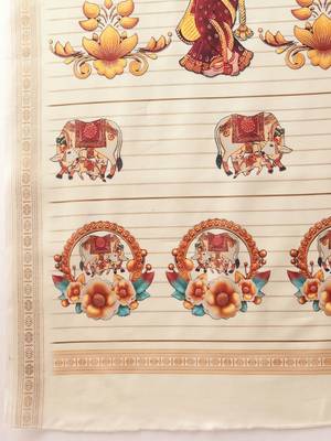 Off white printed art silk ethnic saree with blouse piece 5