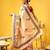 Beige printed silk blend ethnic saree with blouse piece
