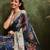 Blue printed cotton blend ethnic saree with blouse piece