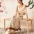 Beige printed silk blend ethnic saree with blouse piece