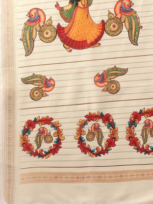 Off white printed art silk ethnic saree with blouse piece 5