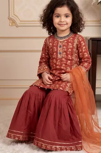 orange heavy chinon with embroidery sequnece work with digital print work - designer party wear