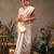 Off white printed silk blend ethnic saree with blouse piece