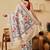 Cream printed silk blend ethnic saree with blouse piece