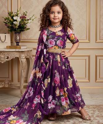 wine heavy faux georgette  gown set with digital print work - designer party wear 1