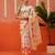 Cream printed silk blend ethnic saree with blouse piece