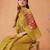 Mustard printed silk cotton ethnic saree with blouse piece