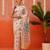 Cream printed silk blend ethnic saree with blouse piece