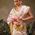 Off white printed silk blend ethnic saree with blouse piece
