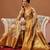 Cream printed art silk ethnic saree with blouse piece