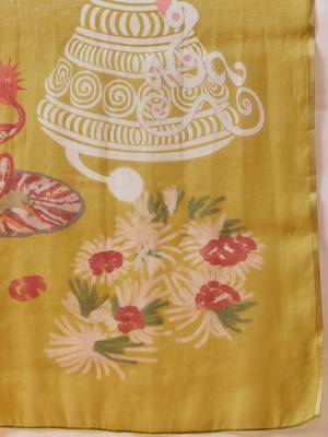 Mustard printed silk cotton ethnic saree with blouse piece 5