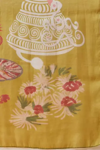 Mustard printed silk cotton ethnic saree with blouse piece