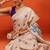 Cream printed silk blend ethnic saree with blouse piece