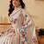 Cream printed silk blend ethnic saree with blouse piece