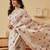 Cream printed silk blend ethnic saree with blouse piece