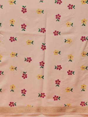 Cream printed silk blend ethnic saree with blouse piece 5