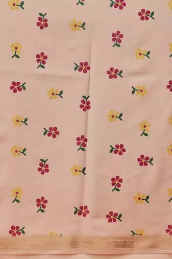 Cream printed silk blend ethnic saree with blouse piece