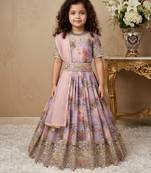 lavender heavy fox georgette gown set with digital print work with embroidered sequnce work - designer party wear
