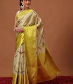 Cream printed art silk ethnic saree with blouse piece