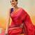 Red printed art silk ethnic saree with blouse piece