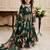 green heavy faux georgette  gown set with digital print work - designer party wear