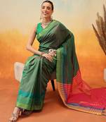 Green plain art silk traditional saree with blouse piece