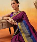 Purple plain art silk traditional saree with blouse piece