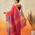 Red printed art silk ethnic saree with blouse piece