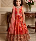 red heavy fox georgette gown set with digital print work with embroidered sequnce work - designer party wear