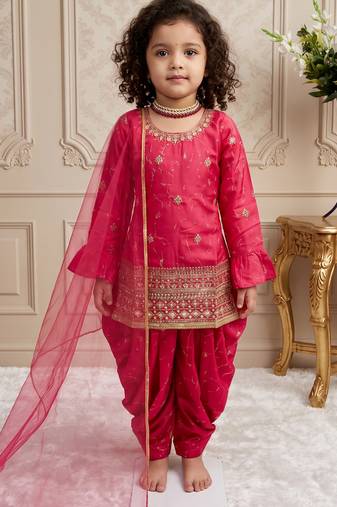 Pink heavy chinon silk salwar suit set with digital print work with embroidered sequence work
