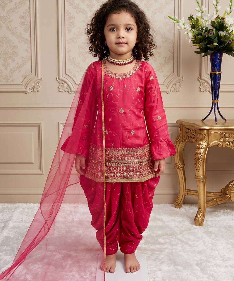 Pink heavy chinon silk salwar suit set with digital print work with embroidered sequence work