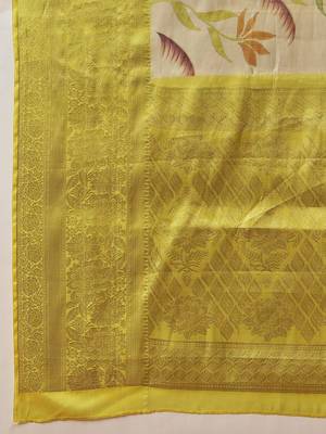 Cream printed art silk ethnic saree with blouse piece 5