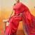 Red printed art silk ethnic saree with blouse piece