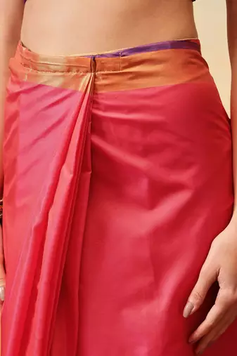 Red printed art silk ethnic saree with blouse piece