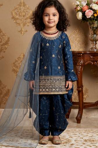 Navy blue heavy chinon silk salwar suit set with digital print work with embroidered sequence work
