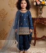 Navy blue heavy chinon silk salwar suit set with digital print work with embroidered sequence work